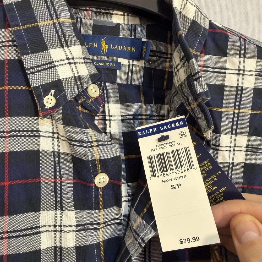 ralph lauren classic fit‎ button down Boys Long Sleeve New SP Blue White Plaid